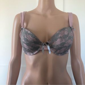 Black Fuchsia Pink Gray Grey Lace Mesh Bra 34D